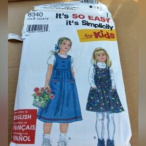 Simplicity Sewing Pattern 8340 Girls Jumper Dress Sizes 3-8 Dresses